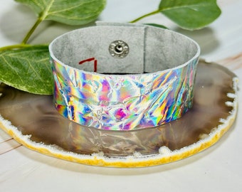 Women’s Holographic Leather Cuff Bracelet , Womens Leather Cuff Bracelet