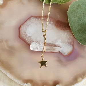Women’s Clear Quartz And Gold Star Necklace, Women’s Gold Necklace