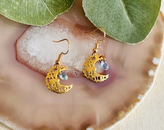 Women’s Gold Moon Earrings , Women’s Drop Earrings D4