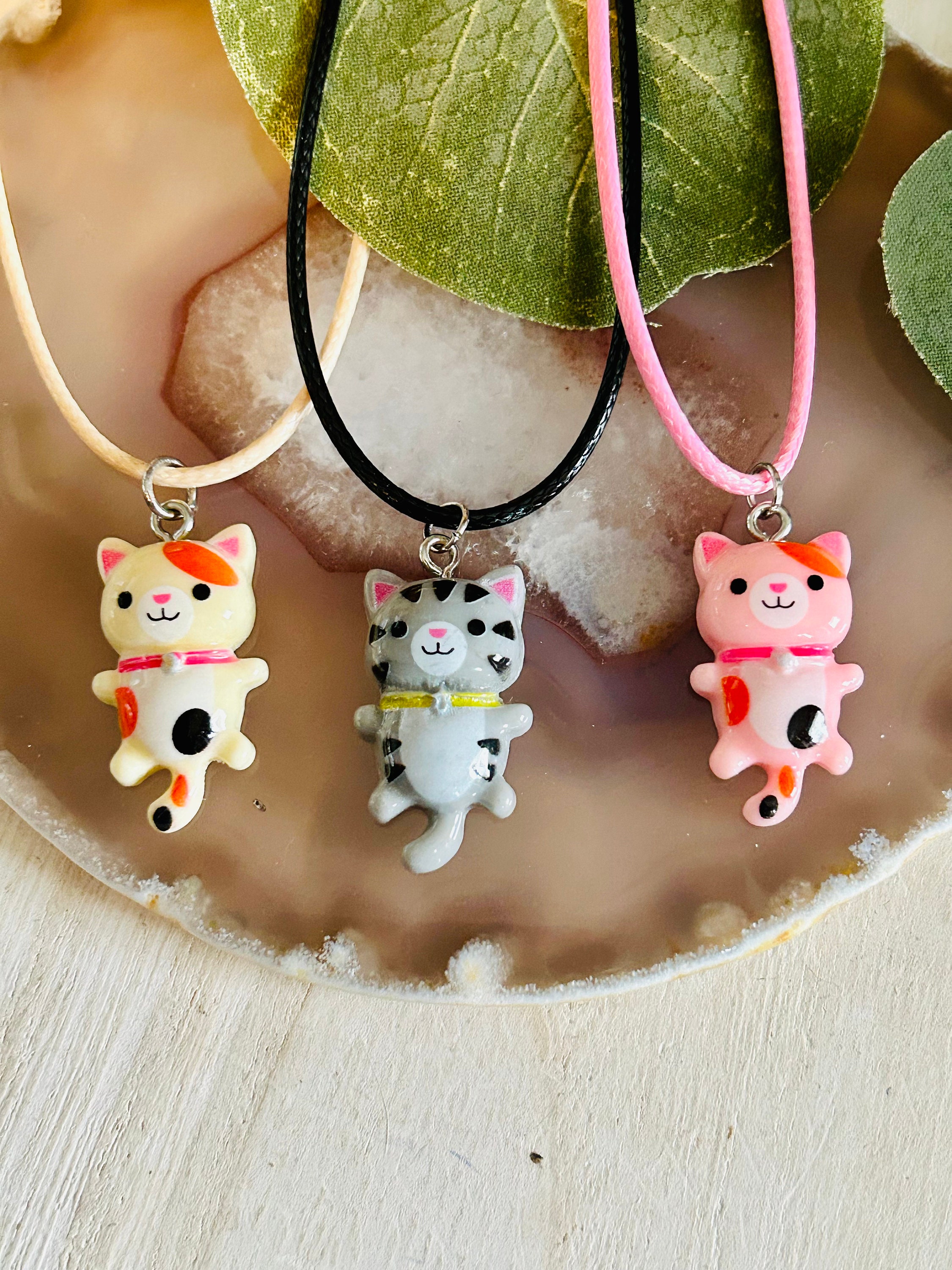 Uloveido Cute Pink Cat Pendant Necklace and Stud Earrings Cat Ring Animal Jewelry Set for Granddaughter Teen Girls (Size 5), Girl's, Size: One Size