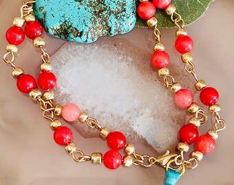 Bracelet Perles Turquoise Américaine Et Rouge - Fait Main, Sur Mesure Homme Femme, Neuf Sans Emballage
