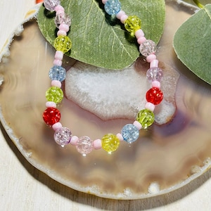 Kids Red, Pink, Green, Yellow, And Blue Necklace, Kids Bead Necklace