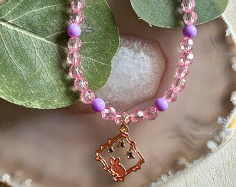 Beaded Bunny Star Charm Necklace, Kids Boho Hippie Animal