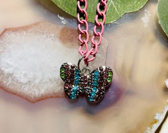 Kids Butterfly Necklace, Kids Pink Necklace