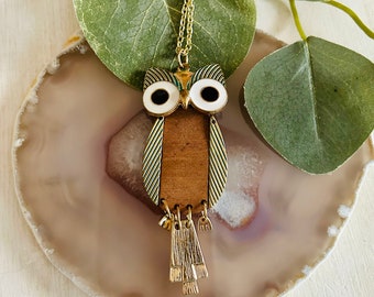 Womens Owl Necklace, Womens Gold Animal Boho Hippie Long Necklace