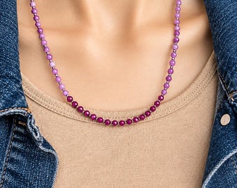 Purple Ombre Beaded Necklace, Pink and Lavender Necklace, Dainty Beaded Jewelry, Colorful Layering Necklace, Boho Jewelry
