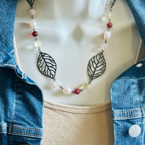 Leaf Beaded Necklace, Womens Boho Hippie Necklace