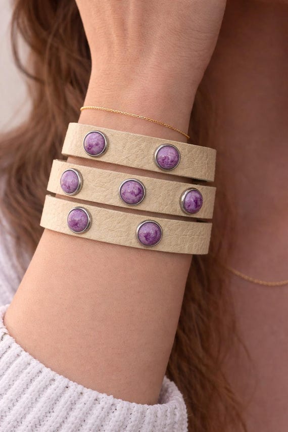 Suyi Bracciale Largo In Pelle Con Strass Per Donna - Chiusura A Scatola, Stile Bohémien