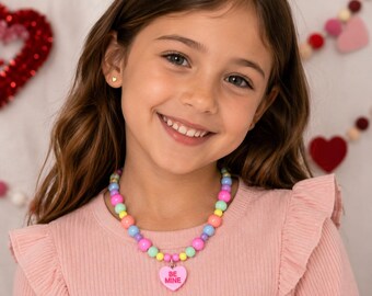 Hartketting Valentijnsgesprek voor kinderen | Snoephart kralenketting | Wees de mijne | Knuffel me | Sieradencadeau Valentijnsdag
