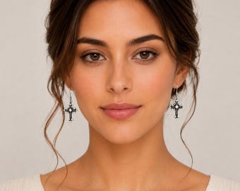 Kruisoorbellen, zilveren kruis hangoorbellen, christelijke sieraden, geloofsoorbellen, religieus cadeau, boho kruisoorbellen