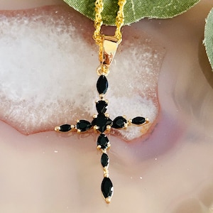 Women’s Black And Gold Cross Pendant Necklace, Women’s Gold Necklace