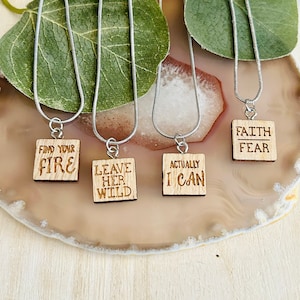 Girls Quote Necklace, Kids Wood Quote Necklace