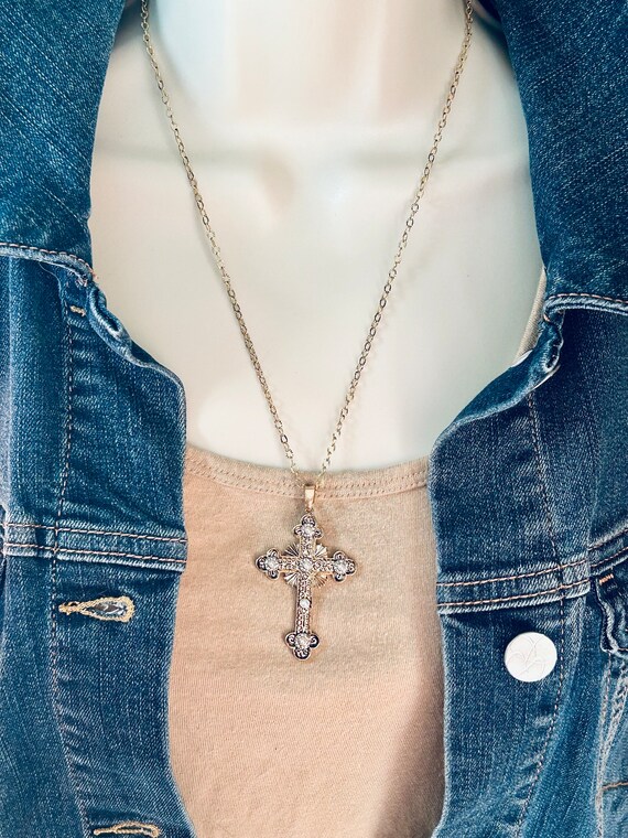 Vintage Cross Necklace, Rhinestone Cross Pendant, Cross Brooch and - Ruby  Lane