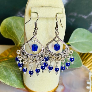 Women’s Blue Glass Bead Earrings , Women’s Chandelier Earrings