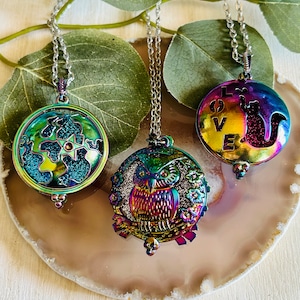 Women’s Rainbow Metal Defuser Chain Necklace, Women’s Aromatherapy Necklace