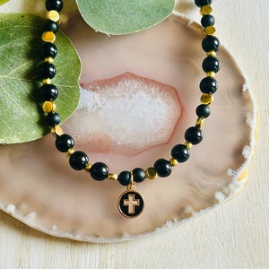Reversible Cross Charm Necklace, Womens Religious Baptism Necklace