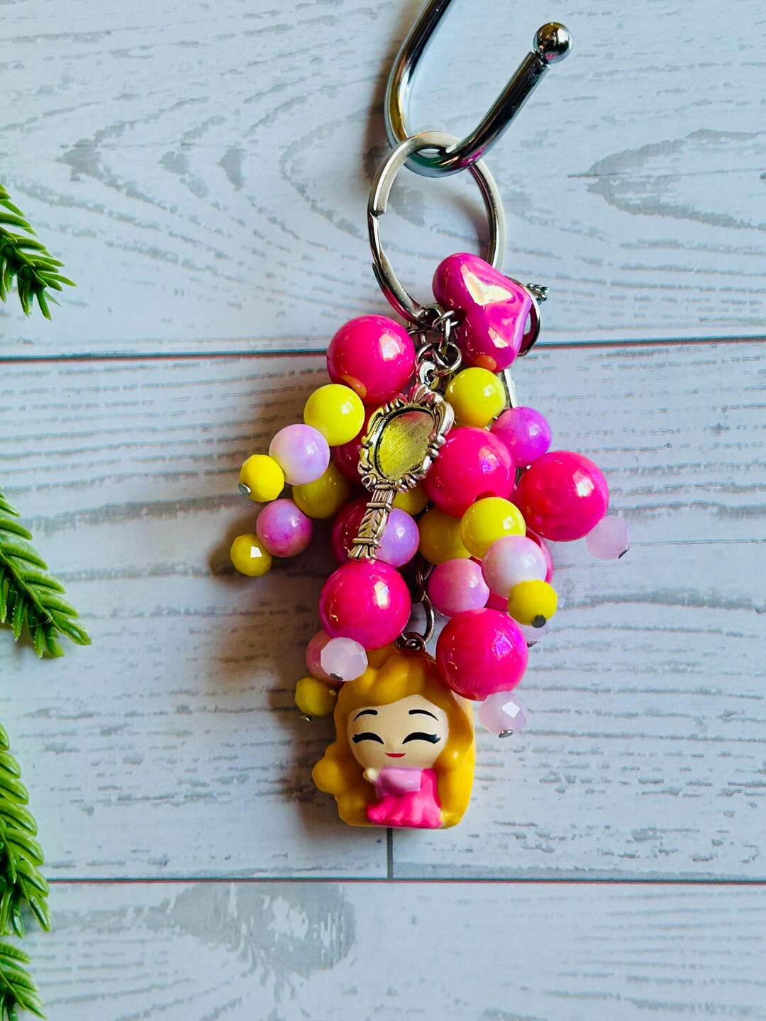 Princess Cartoon Keychain Sleeping Princess Inspired Keychain | Pink Yellow Beaded Purse Charm ...