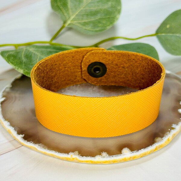 Women’s Mustard Yellow Leather Cuff Bracelet , Womens Leather Cuff Bracelet