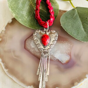 Women’s Heart Dangle Pendant Necklace, Women’s Leather Necklace