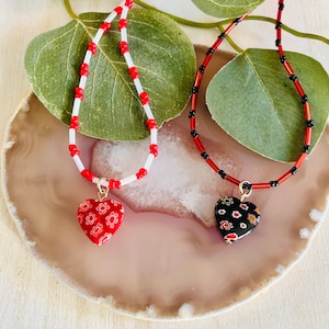 Women’s Beaded Heart Charm Necklace, Women’s Heart Necklace Multiple Options