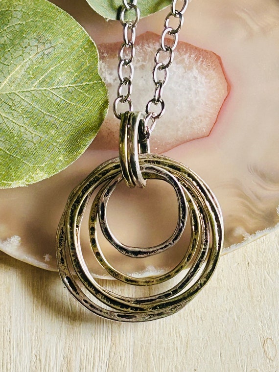 Mixed Metal Circle Statement Necklace, Womens Geometric Boho