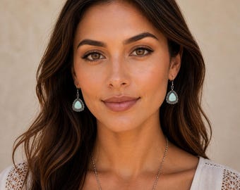 Turquoise Western Earrings, Southwest Boho Earrings, Silver Statement Earrings, Cowgirl Dangle Earrings, Rustic Turquoise Jewelry D1