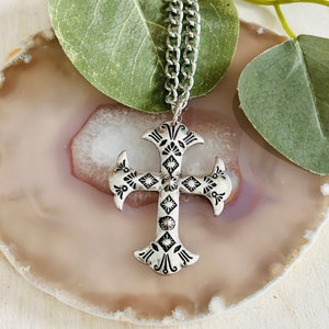 Collar de cruz de plata del suroeste para mujer, collar de plata para mujer