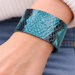 Turquoise Snakeskin Leather Cuff Bracelet | Western Boho Statement Cuff | Python Embossed Leather Bracelet | Cowgirl Jewelry Gift