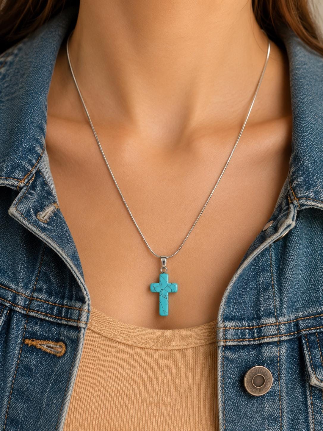 Natural Gemstone Cross Necklace | Opal, Sodalite, Rose Quartz