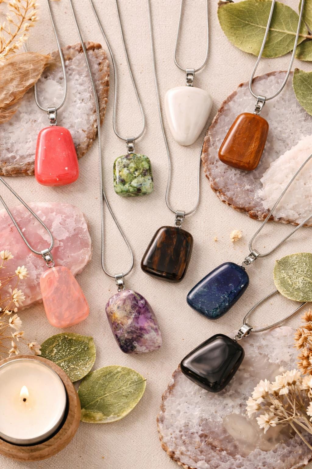 Crystal Stone Pendant Necklace, Natural Gemstone Necklace, Healing Crystal Jewelry, Boho Necklace Gift, Choose Your Stone