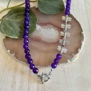 Malaysia Jade And Rainbow Fluorite Beaded Butterfly Necklace, Women’s Gemstone Hippie Boho Necklace
