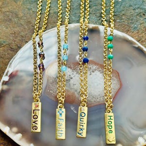 Beaded Word Charm Necklace, Womens Saying Geometric Boho Hippie Necklace