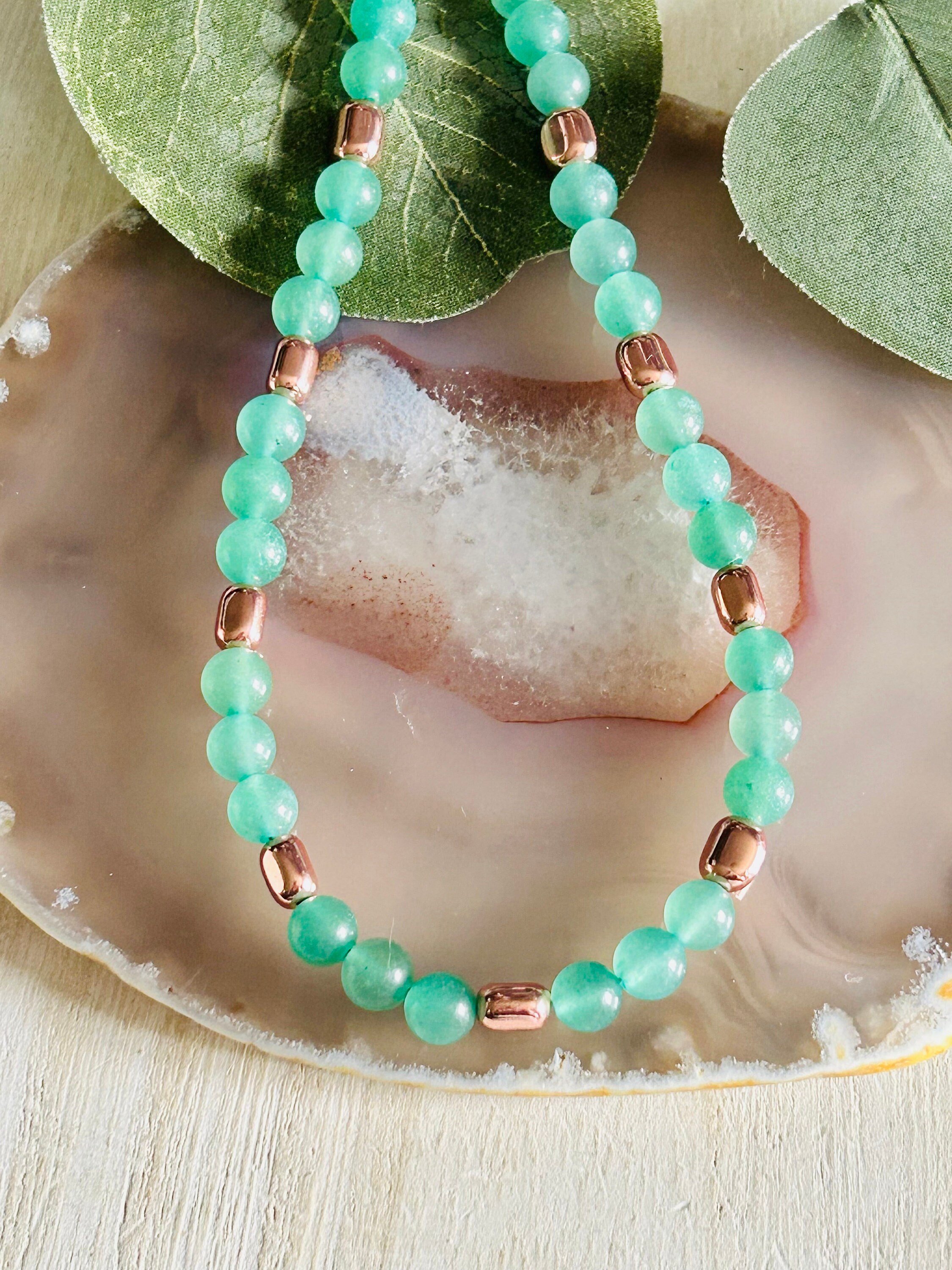 Collier En Aventurine Verte Brute - Perles Polies Vintage 70 Cm, Alliage, Neuf Avec étiquettes