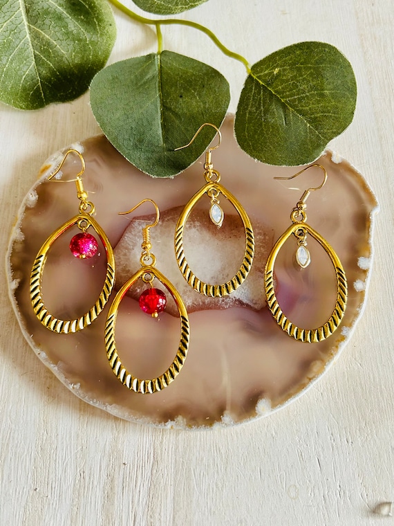 Gold stone earrings clearance