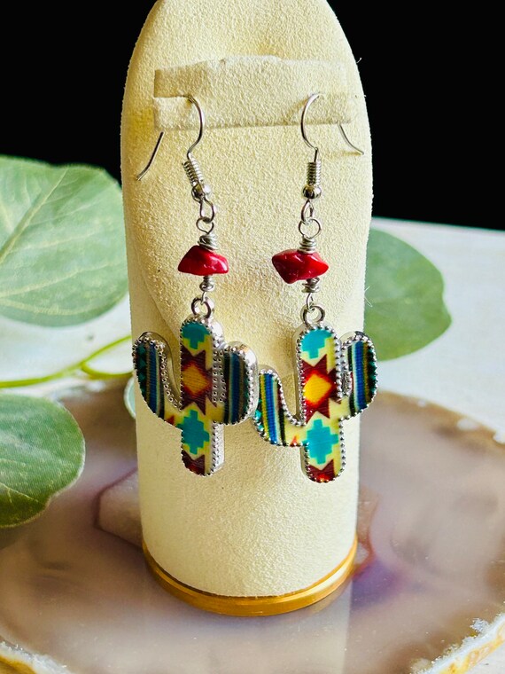 Southwestern Cactus Pendant Earrings , Women's Western Aztec Drop Earrings  D1 - Etsy New Zealand