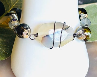 Pink Stone Bracelet: Womens Beaded Bracelet, 8 inch