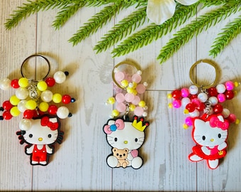 Cute Cat Inspired Beaded Keychain | Kawaii Kitty Bag Charm | Handmade Character Keychain | Backpack Charm for Kids | Sold Separately