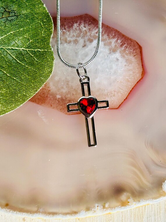 Silver Cross & Heart Charm Chain Belt with Red Accents Large Oval Cross Buckle Red Cross Patch Destroyer Belt by  main image 4