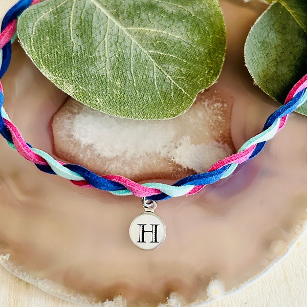 Girls Initial Choker Necklace, Girls Pink Initial Necklace