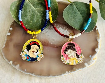 Collar de princesa con cuentas para niños: joyería de dibujos animados hecha a mano