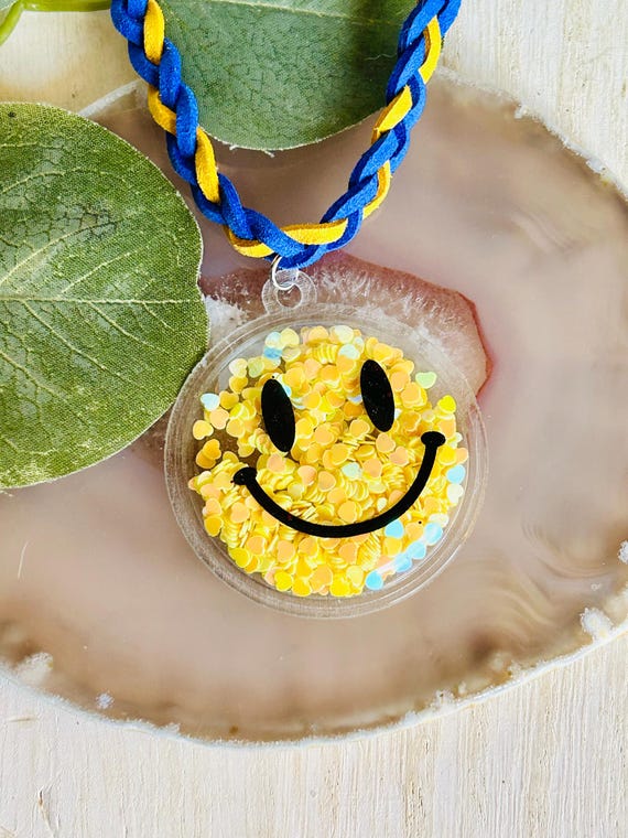 Faux Leather Braided Smiley Face Shaker Necklace, Kids Boho Hippie