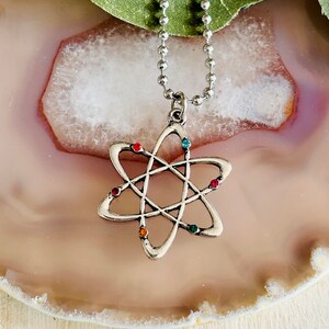 Kids Rhinestone Atom Pendant Necklace, Kids Silver Necklace