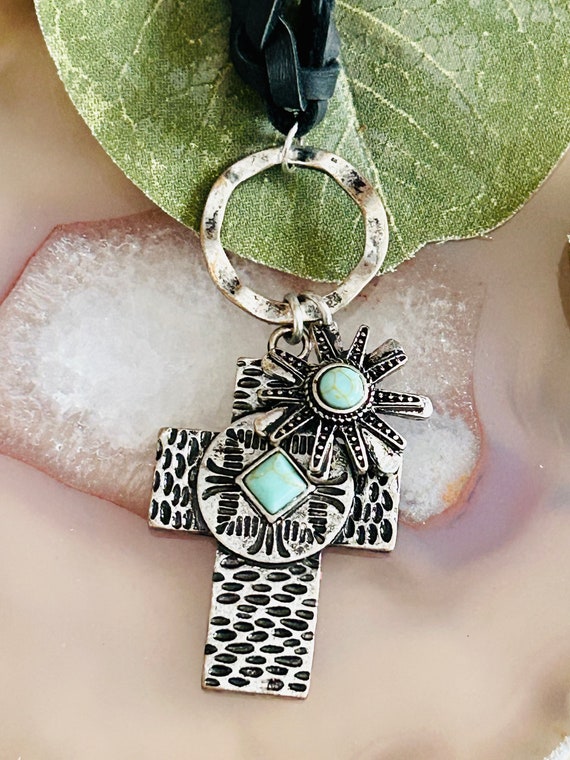Womens Leather Braided Western Cross Necklace Womens Silver - Etsy