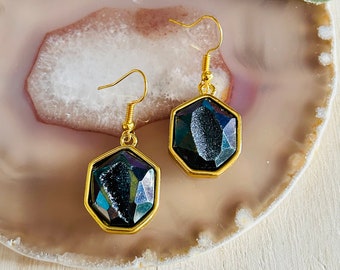 Women’s Gold And Blue Stone Earrings , Women’s Drop Earrings D3