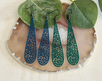 Filigree Teardrop Earrings , Women’s Western Southwestern Hippie Boho Drop Earrings D3