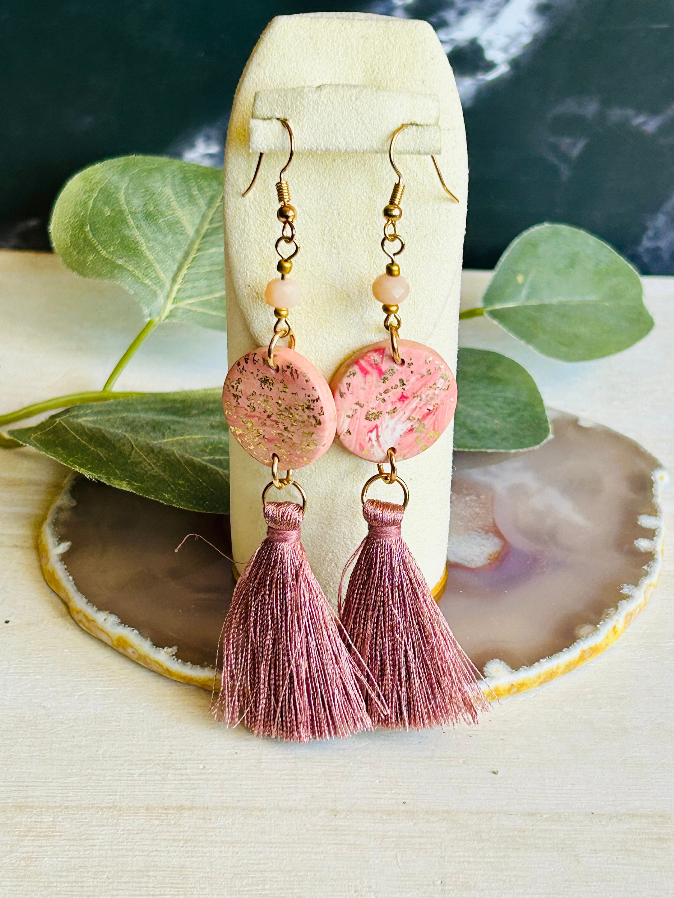 Baby pink tassel earrings sale