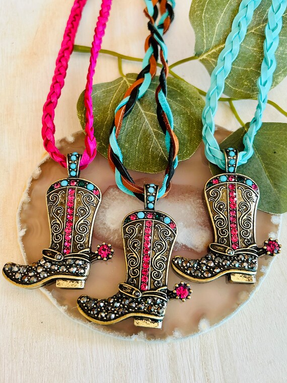 Western Cowboy Boots Necklace Mushroom Abstract Face Copper Plated Collarbone Chain Teen Necklaces for (Gold One Size)　並行輸入品 Cowboy Boot Necklace: Braided Leather, Western Jewelry - Etsy UK
