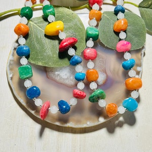 Colored Stone Nugget Beaded Necklace, Kids Gemstone  Rainbow Necklace