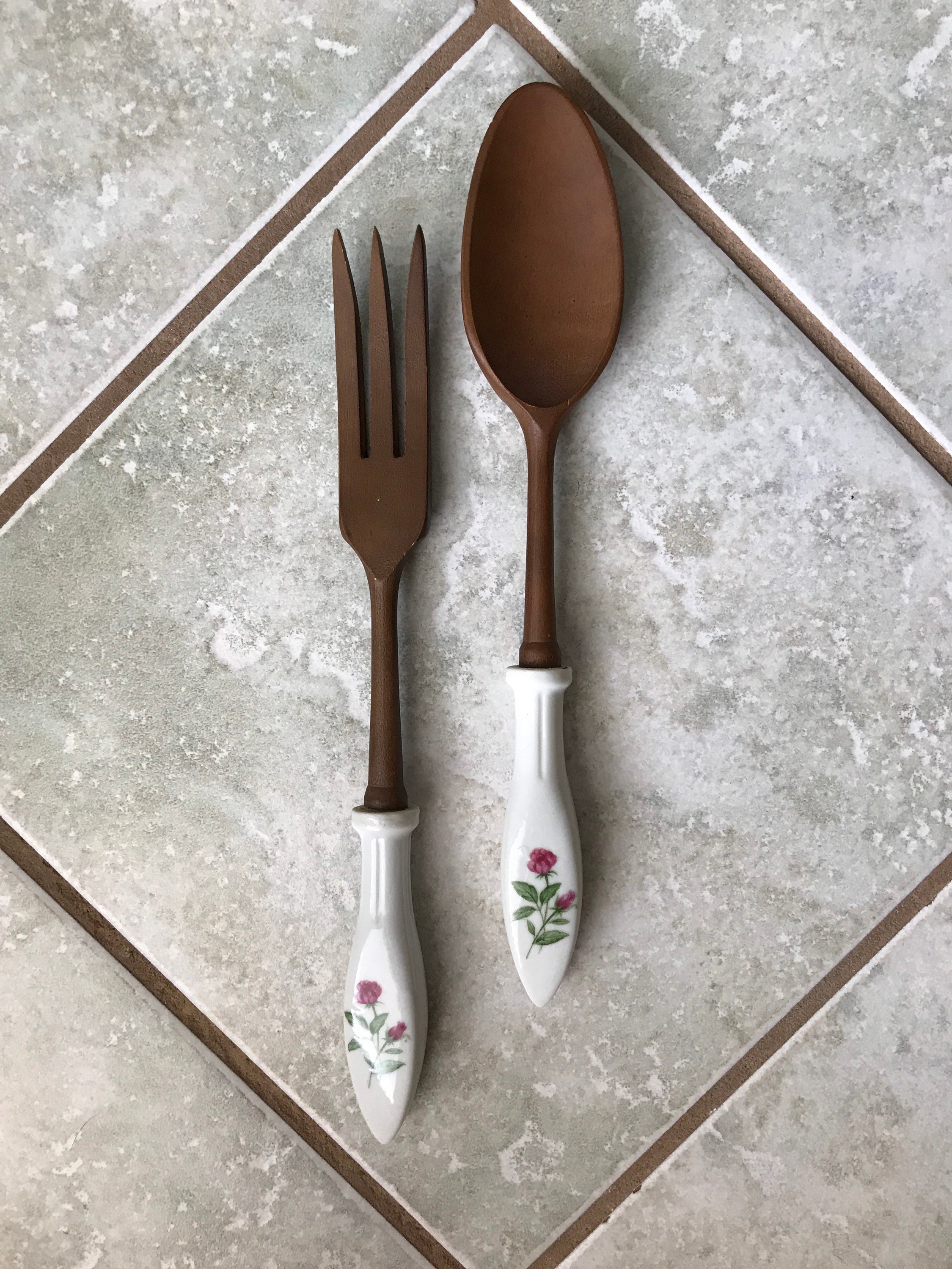 Vintage Serving Utensil Set Vintage Ceramic and Wood Made in Etsy