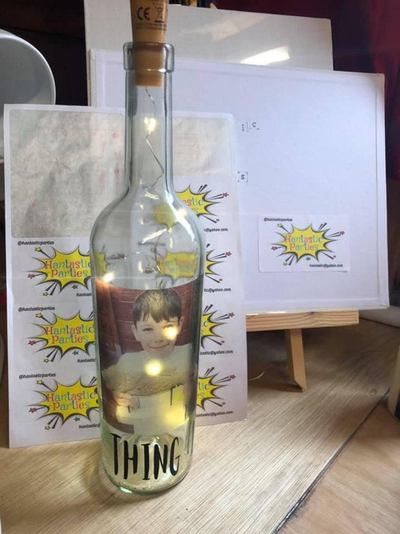 Happy Birthday Anniversary Gift Personalised Photograph /& Fairy Lights Bottle